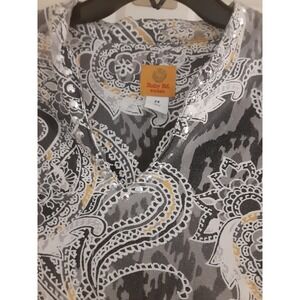 RUBY RD Cotton Blend  Jersey Knit Gray, Yellow& Wht w/ Studded Neckline Size 2X